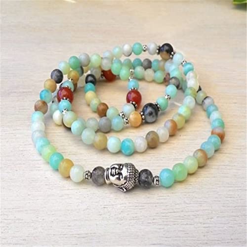 FIISH Pulsera de Cabeza de Buda de 108 Cuentas de Piedra de 6 mm Pray Ing Yoga espiritualidad Unisex Ruyi-Default