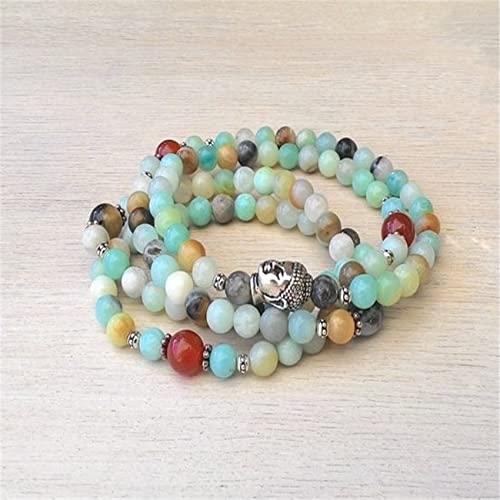 FIISH Pulsera de Cabeza de Buda de 108 Cuentas de Piedra de 6 mm Pray Ing Yoga espiritualidad Unisex Ruyi-Default