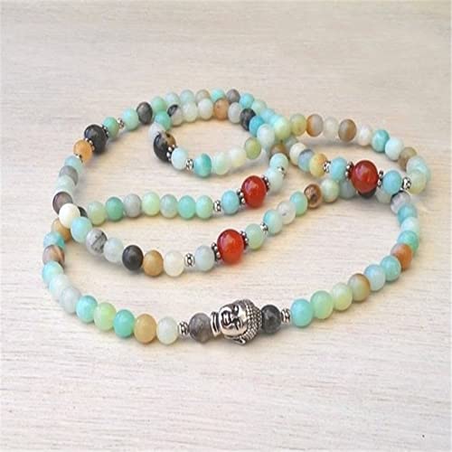 FIISH Pulsera de Cabeza de Buda de 108 Cuentas de Piedra de 6 mm Pray Ing Yoga espiritualidad Unisex Ruyi-Default