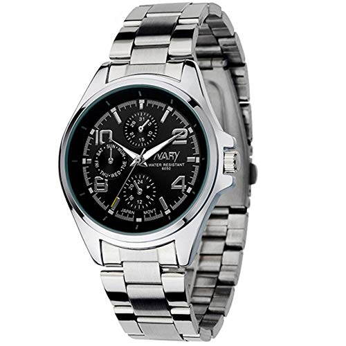 Filfeel Reloj De Hombre, Business Moderno Acero Banda Impermeable Cuarzo Reloj de Pulsera(Schwarzes Zifferblatt)