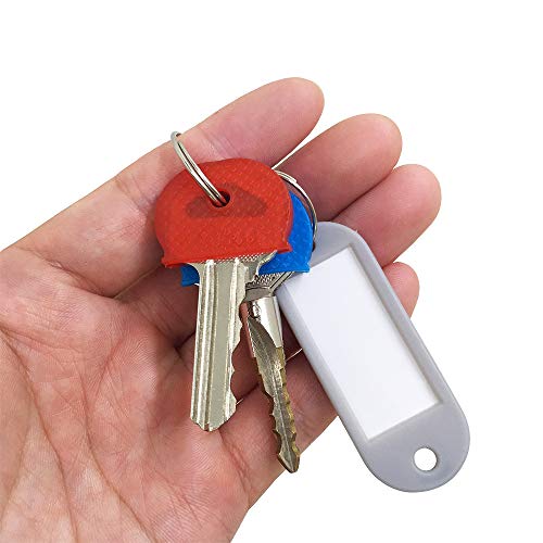 FineGood - 64 etiquetas para tapas de llaves, 32 identificadores de silicona para tapa de llaves con 32 etiquetas para llaves, ventana de etiqueta de anillo dividido para bolsa de equipaje