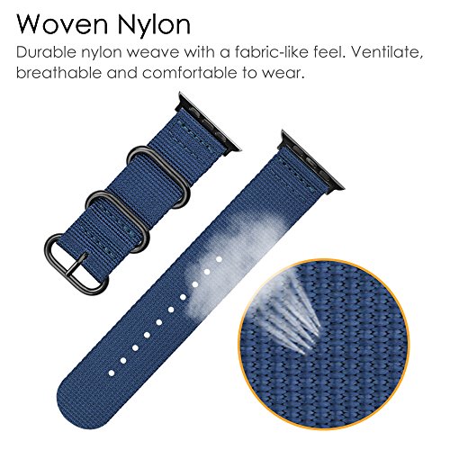 Fintie Correa Compatible con 44mm/42mm Watch Serie 6 SE 5 4 3 2 1 - Pulsera de Repuesto de Nylon Tejido Banda Ajustable con Hebilla de Metal, Azul Oscuro