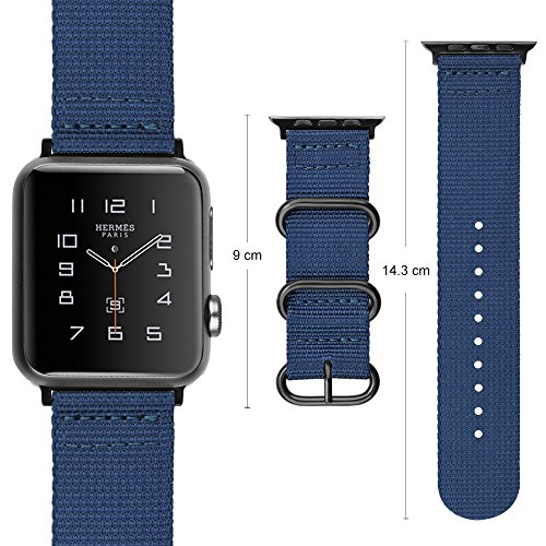 Fintie Correa Compatible con 44mm/42mm Watch Serie 6 SE 5 4 3 2 1 - Pulsera de Repuesto de Nylon Tejido Banda Ajustable con Hebilla de Metal, Azul Oscuro