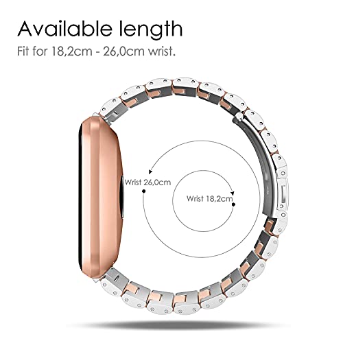 FINTIE Correa Compatible con Fitbit Versa 2/Versa/Versa Lite - Pulsera de Repuesto de Metal de Acero Inoxidable, Plateado+Oro Rosa