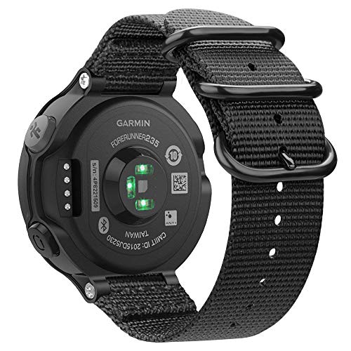 FINTIE Correa Compatible con Garmin Forerunner 235/220/230/620/630/735XT - Pulsera de Repuesto de Nylon Suave Banda Deportiva, Negro