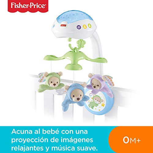 Fisher-Price Móvil Ositos Voladores - Producto para Bebés - 3 Opciones de Sonido - Con 3 Ositos - Control Remoto - Regalo para Bebés de 0+ Meses