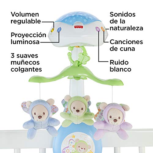 Fisher-Price Móvil Ositos Voladores - Producto para Bebés - 3 Opciones de Sonido - Con 3 Ositos - Control Remoto - Regalo para Bebés de 0+ Meses