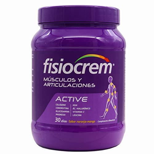 Fisiocrem Active Articulaciones y Músculos | Colágeno y magnesio | Vitamina C | Condroitina y Glucosamina | Mejora la flexibilidad | Acido Hialurónico | Sabor naranja | En polvo | 30 días