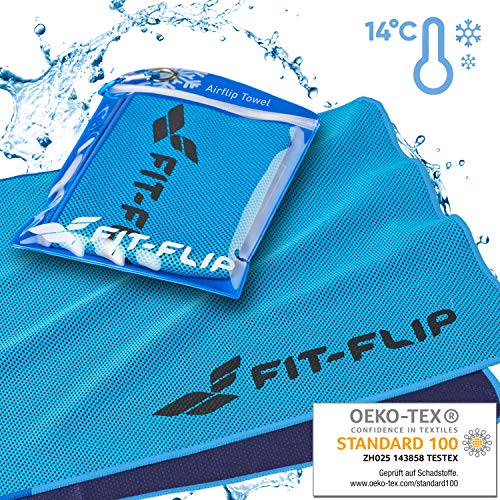 Fit-Flip Toalla de enfriamiento 100x30cm, Toalla de Deporte refrescante, Toalla fría, Airflip Cooling Towel, Toalla de Microfibra – Color: Azul, tamaño: 100x30cm