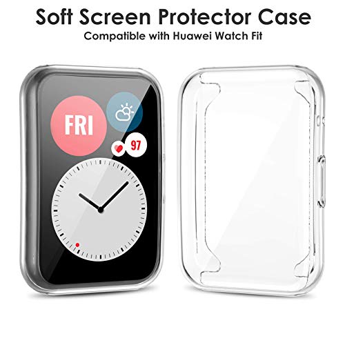 FITA 3 Piezas Funda Compatible Con Huawei Watch Fit/Elegant Edition Funda Protectora, Cubierta Completa Película Protectora de TPU Suave Funda Resistente A Los Arañazos Compatible Con Huawei Watch Fit