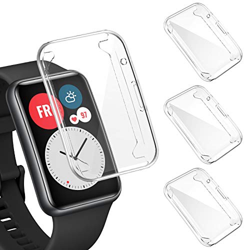 FITA 3 Piezas Funda Compatible Con Huawei Watch Fit/Elegant Edition Funda Protectora, Cubierta Completa Película Protectora de TPU Suave Funda Resistente A Los Arañazos Compatible Con Huawei Watch Fit