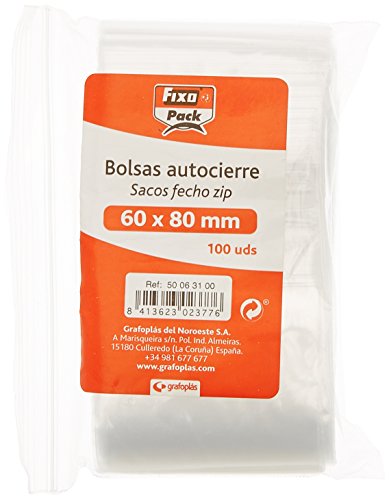 Fixo Pack 50063100－Pack de 100 bolsas autocierre, 60 x 80 mm