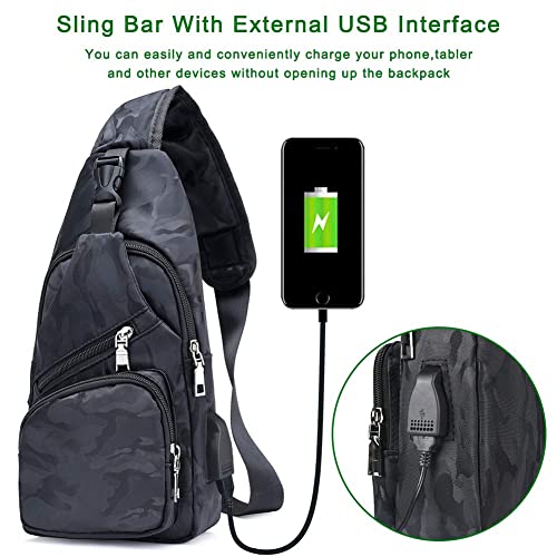 flintronic Sling Bag, Bolsa de Pecho con Puerto de Carga USB, Puerto Crossbody para Hombres Mujeres Senderismo Ligero Ciclismo Mochila de Viaje para Acampar (Incluye 1 Cable USB)