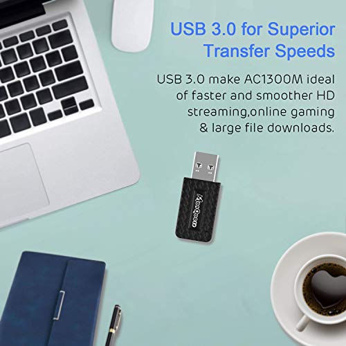 Fly Biz Adaptador WiFi USB Receptor, Tarjeta de Red con Doble Banda AC 1300 MBps, Mini Tamaño, USB 3.0, Seguridad Avanzada, Compatible con Windows 7/8/10/2000/XP/Vista, Linux, Mac 10.06-10.15