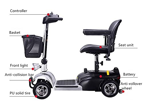 Fly YUTING 24V 300W 20AH 9"Scooter de Movilidad eléctrica Plegable de 4 Ruedas para Adultos Mayores discapacitados