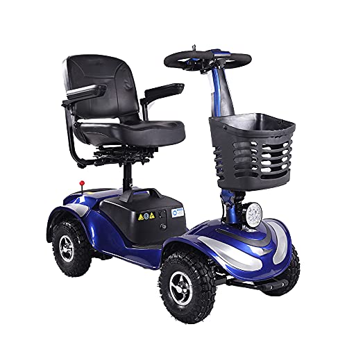 Fly YUTING 4 Ruedas marcs Movilidad Scooter scootmobiel Handicap eléctrico vehículo Plegable scootmobiel Rueda Silla triciclos,Azul