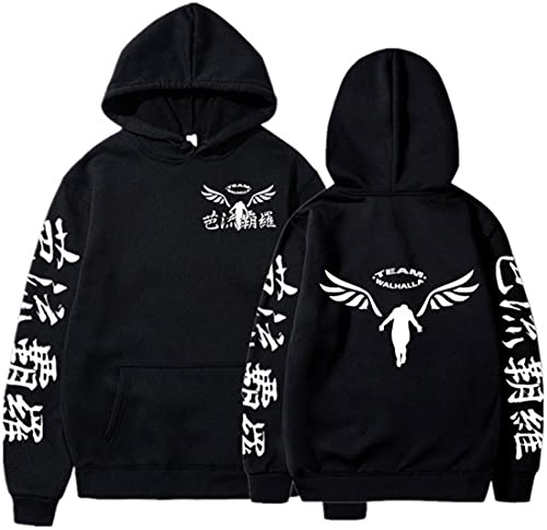 FLYCHEN Sudadera con Capucha para Hombre Tokyo Revengers suéter Serie de Anime Sudadera con Estampado de Color Liso, 1 Negro, M