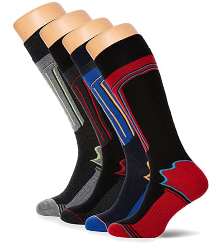 FM London Thermal Ski Socks Multipack Calcetines Altos, Multicolor (Assorted), Talla única (Pack de 4) para Hombre