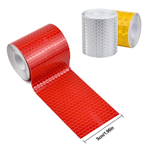 Fodlon Cinta Adhesiva Reflectante, Pegatinas de Seguridad Cinta de Advertencia Reflectante Se Puede Usar para Conducir de Noche, Señales de Seguridad, Camiones, Cascos, Patinetas (50 mm × 3 Metros)