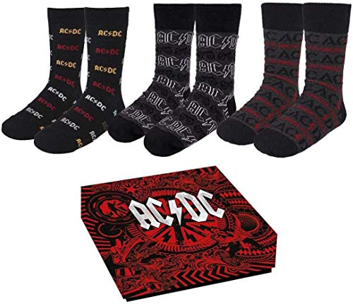 for-collectors-only AC/DC Rock n Roll Train - Juego de 3 calcetines (tallas 35-41, en caja de regalo)