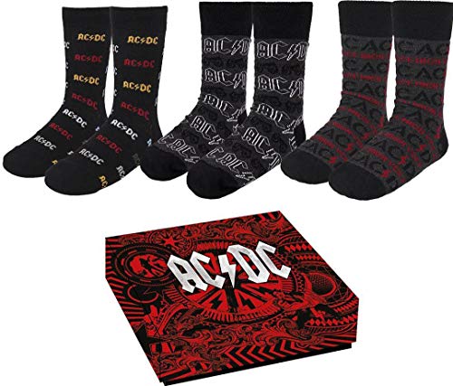 for-collectors-only AC/DC Rock n Roll Train - Juego de 3 calcetines (tallas 35-41, en caja de regalo)