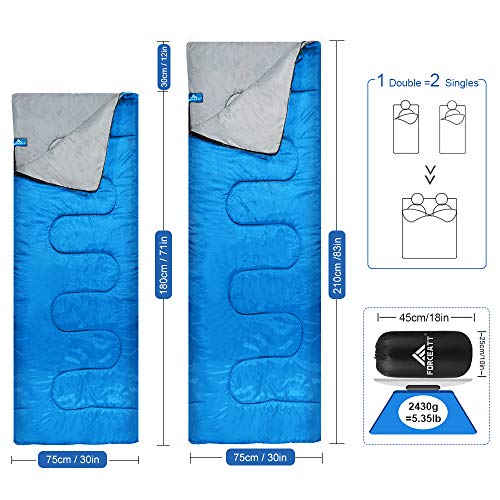 Forceatt Saco de Dormir, Sacos de Dormir Adultos Impermeable para Dos Personas,Adecuado para Clima Cálido y Frío en Todas Las Estaciones,Adecuado Interiores,Exteriores,Mochilero, Camping, Senderismo