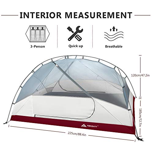 Forceatt Tienda Tienda de Campaña 3 Personas, a Prueba de Viento e Impermeable, Tienda de Techo 3-4 Temporada, se Puede Instalar de Inmediato, Adecuado para Senderismo, Camping, Aire Libre