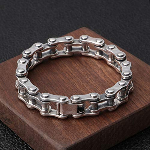 FORFOX Pulsera Cadena Bicicleta Motocicleta Moto de Plata de Ley 925 para Hombre Mujer 13mm 20 cm