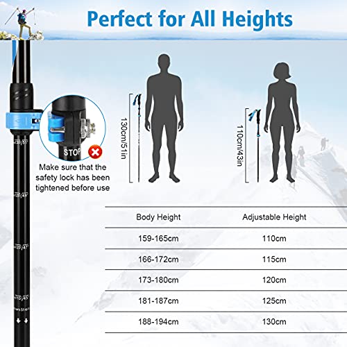 Fostoy Bastones de Trekking,2pcs Bastones de Senderismo Plegables 36-130CM con Bloqueo Rápido Ajustable,Bastones Marcha Nordica con Bolsas para Senderismo Alpinismo Trail Viaje (Azul)