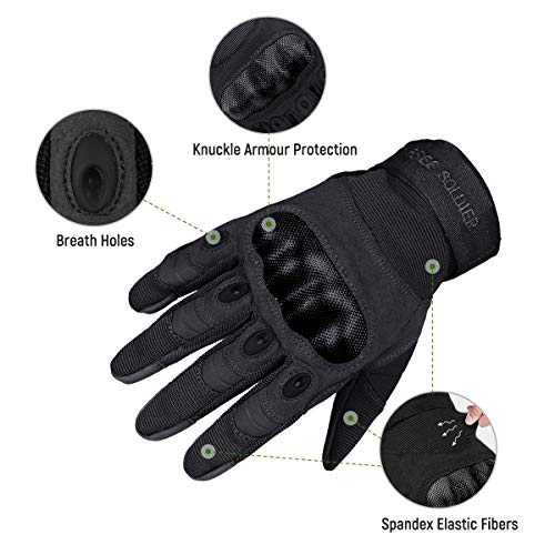 FREE SOLDIER Guantes Moto Verano Hombre Guantes Tacticos Militares para Deportes al Aire Libre, Escalada, Ciclismo, MTB, Airsoft, Paintball, Senderismo, Acampada, Trabajo(Dedo Completo/Negro, M)