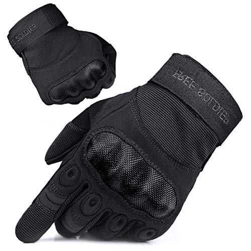 FREE SOLDIER Guantes Moto Verano Hombre Guantes Tacticos Militares para Deportes al Aire Libre, Escalada, Ciclismo, MTB, Airsoft, Paintball, Senderismo, Acampada, Trabajo(Dedo Completo/Negro, M)