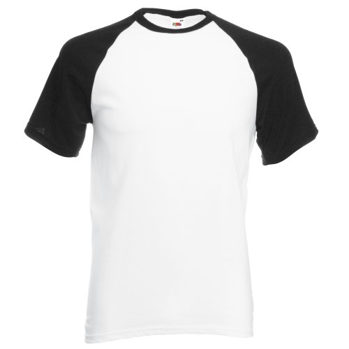 Fruit of the Loom 61026 Mens Short Sleeve Baseball T-Shirt tee - White/Black - X-Large