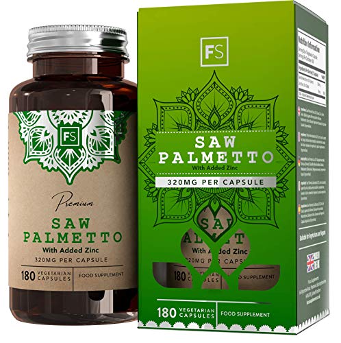 FS Saw Palmetto con Zinc 320mg por Capsula | 180 Capsulas Veganas de Alta Potencia | Serenoa Repens | Saw Palmetto Pelo, Prostata y la Salud Masculina — Sin OGM o Lacteos