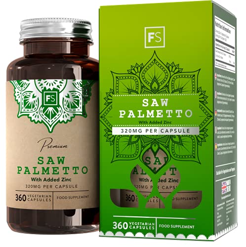 FS Saw Palmetto con Zinc 320mg por Capsula | 360 Capsulas Prostata Veganas de Alta Potencia | Serenoa Repens | Saw Palmetto Pelo y la Salud Masculina — Sin OGM o Lacteos