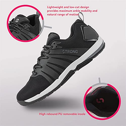 Fuerte iD Fly Fit zapatos de entrenamiento atlético para mujeres con soporte de alto impacto, Negro/Blanco, 39 EU