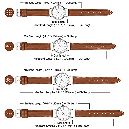 Fullmosa Axus Correa Piel, para Correa Reloj, Huawei Samsung Correa/Banda/Pulsera/Strap 14mm 16mm 18mm 19mm 20mm 22mm 24mm, Marrón + Hebilla de Plata, 22mm