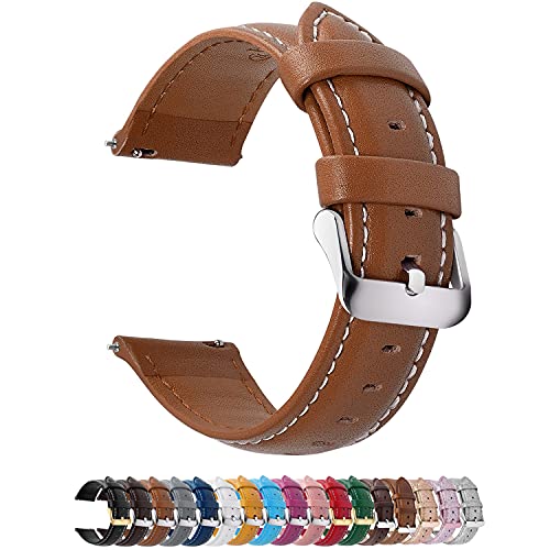 Fullmosa Axus Correa Piel, para Correa Reloj, Huawei Samsung Correa/Banda/Pulsera/Strap 14mm 16mm 18mm 19mm 20mm 22mm 24mm, Marrón + Hebilla de Plata, 22mm
