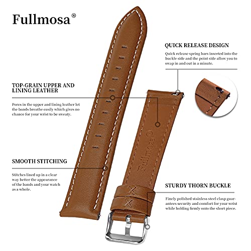 Fullmosa Axus Correa Piel, para Correa Reloj, Huawei Samsung Correa/Banda/Pulsera/Strap 14mm 16mm 18mm 19mm 20mm 22mm 24mm, Marrón + Hebilla de Plata, 22mm