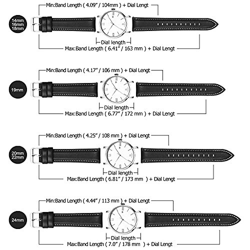 Fullmosa Axus Correa Piel, para Correa Reloj, Huawei Samsung Correa/Banda/Pulsera/Strap 14mm 16mm 18mm 19mm 20mm 22mm 24mm, Negro + Hebilla de Plata, 20mm