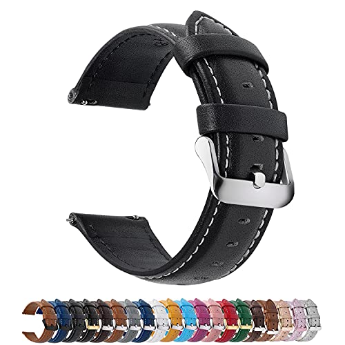 Fullmosa Axus Correa Piel, para Correa Reloj, Huawei Samsung Correa/Banda/Pulsera/Strap 14mm 16mm 18mm 19mm 20mm 22mm 24mm, Negro + Hebilla de Plata, 20mm