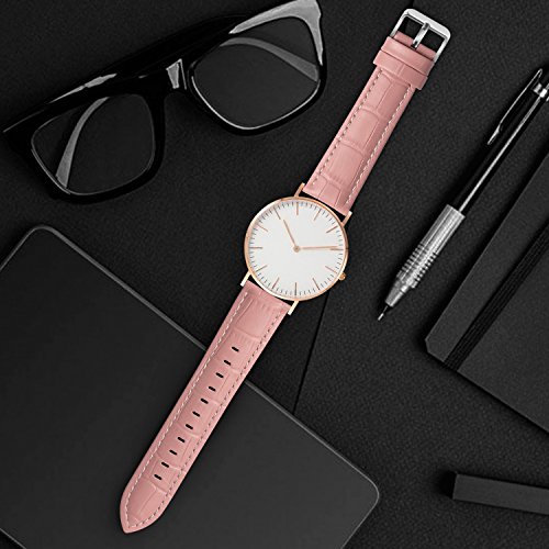 Fullmosa Bambu Piel Correa,7 Colores para Correa/Banda/Pulsera/Strap de Reloj Huawei/Samsung/Recambio/Reemplazo 18mm 20mm 22mm 24mm,Rosa 20mm