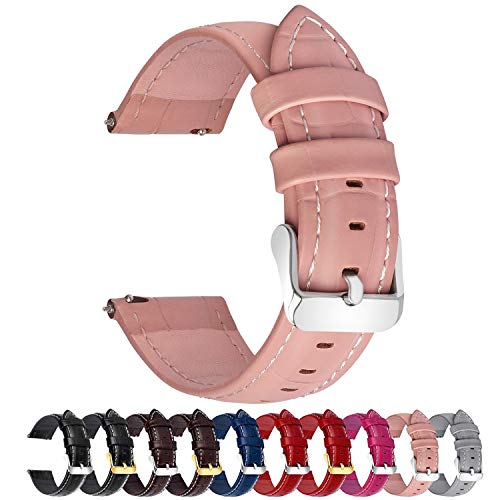 Fullmosa Bambu Piel Correa,7 Colores para Correa/Banda/Pulsera/Strap de Reloj Huawei/Samsung/Recambio/Reemplazo 18mm 20mm 22mm 24mm,Rosa 20mm