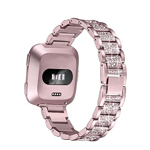 FunBand Correa para Fitbit Versa/Versa 2/Versa Lite para Mujeres, Reloj Reemplazo de Banda Acero Inoxidable Metal Bling con Diamantes para Fitbit Versa/Versa 2/Versa Lite (Rosa)