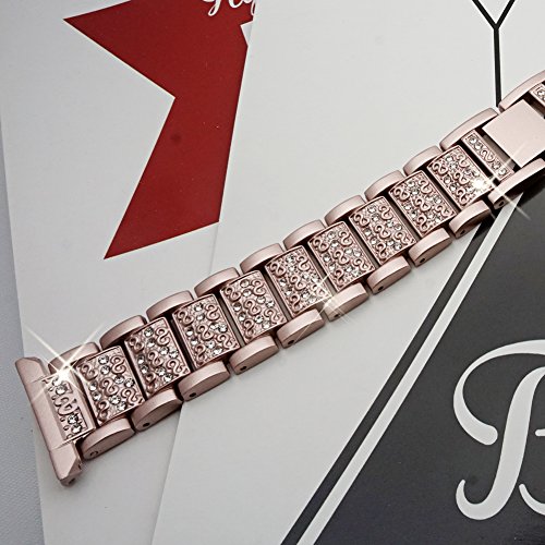 FunBand Correa para Fitbit Versa/Versa 2/Versa Lite para Mujeres, Reloj Reemplazo de Banda Acero Inoxidable Metal Bling con Diamantes para Fitbit Versa/Versa 2/Versa Lite (Rosa)