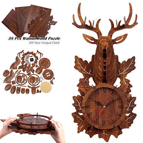 FunColl Caja de reloj de madera en 3D, para montar uno mismo, 38 piezas, decoración del hogar (nogal)