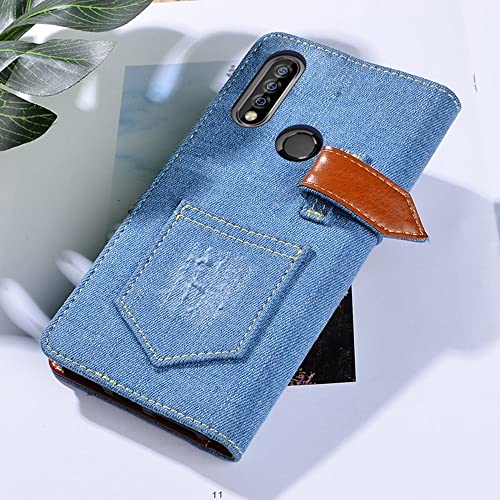 Funda Compatible con Oukitel C17 Pro,Funda Tipo Cartera de Cuero con Ranura para Tarjeta,Soporte y Cierre magnético,Tela de Jeans Funda Caso para Oukitel C17 Pro