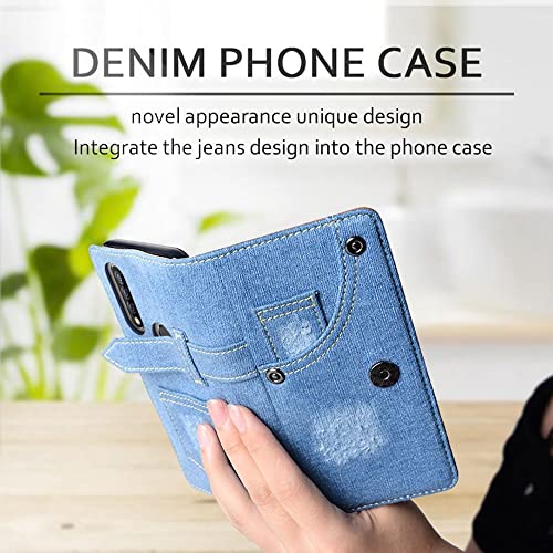 Funda Compatible con Oukitel C17 Pro,Funda Tipo Cartera de Cuero con Ranura para Tarjeta,Soporte y Cierre magnético,Tela de Jeans Funda Caso para Oukitel C17 Pro