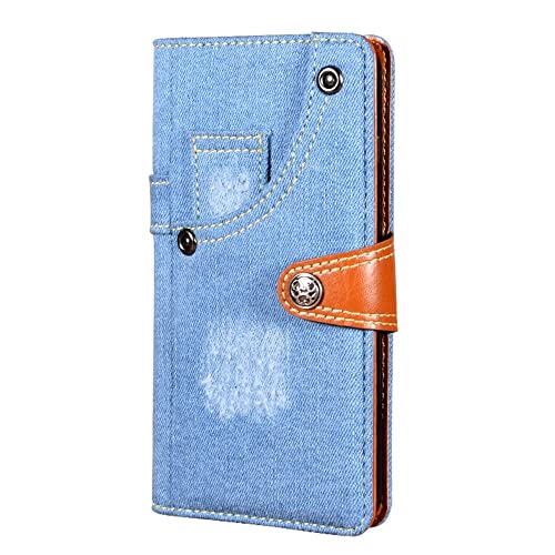 Funda Compatible con Oukitel C17 Pro,Funda Tipo Cartera de Cuero con Ranura para Tarjeta,Soporte y Cierre magnético,Tela de Jeans Funda Caso para Oukitel C17 Pro