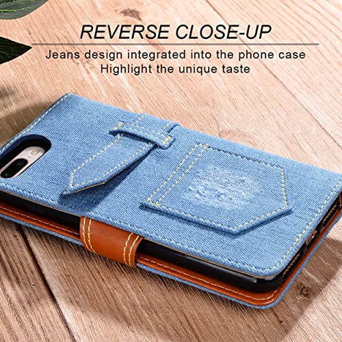 Funda Compatible con Oukitel C17 Pro,Funda Tipo Cartera de Cuero con Ranura para Tarjeta,Soporte y Cierre magnético,Tela de Jeans Funda Caso para Oukitel C17 Pro