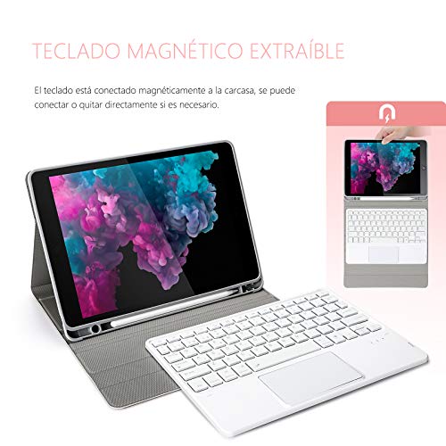 Funda con Teclado Español Trackpad para iPad 10.2 7ª/8ª Generación,iPad Air 3 2019/iPad Pro 10.5 2017, Teclado Desmontable Retroiluminado de 7 Colores, Funda para iPad 10.2 2020/2019, Oro Rosa